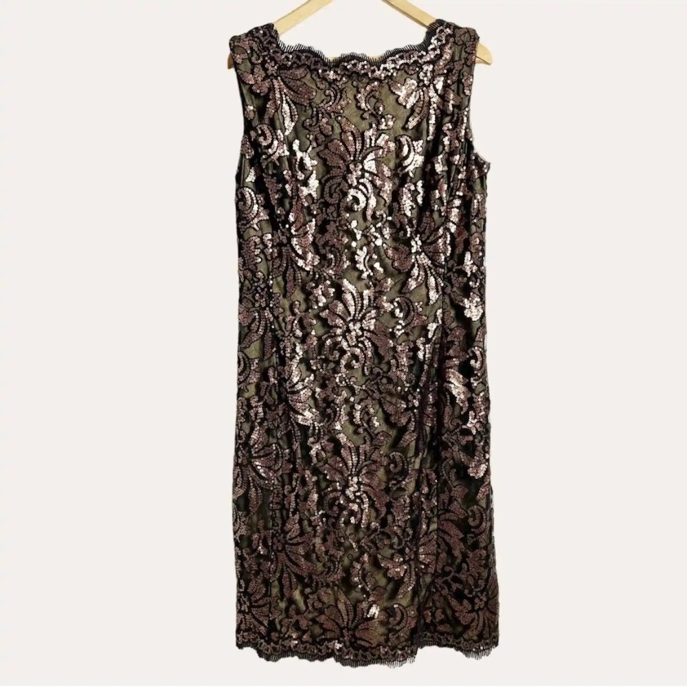 Tadashi Shoji Black Bronze Sequin Sleeveless Sheath Cocktail Dress Size 14